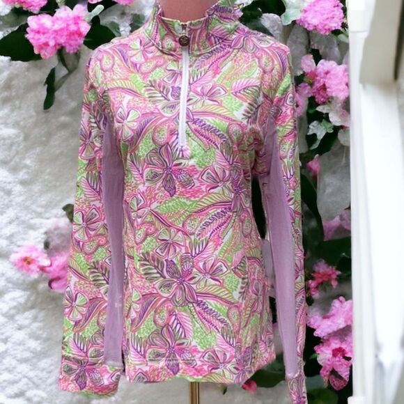 STELLA PARKET NWT GOLF COLLECTION LILAC RASH GUARD TOP QUICK DRY UPF 50 1/4 ZIP - Picture 1 of 8